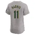 Men's No.11 Brett Harris Oakland Athletics Gray Elite Road Jersey