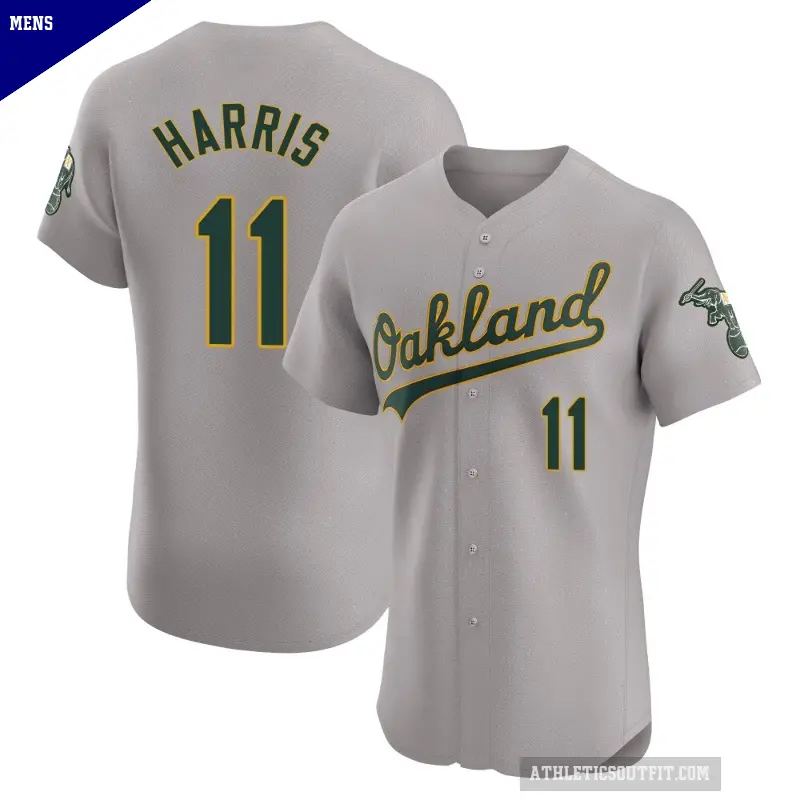 Men's No.11 Brett Harris Oakland Athletics Gray Elite Road Jersey