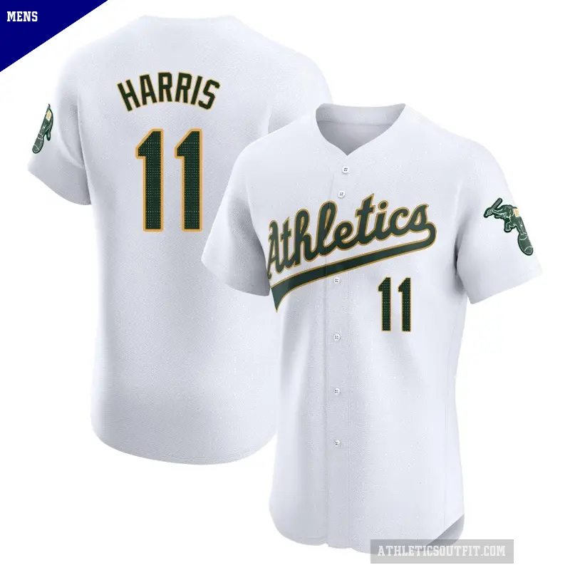 Men's No.11 Brett Harris Oakland Athletics White Elite Home Jersey