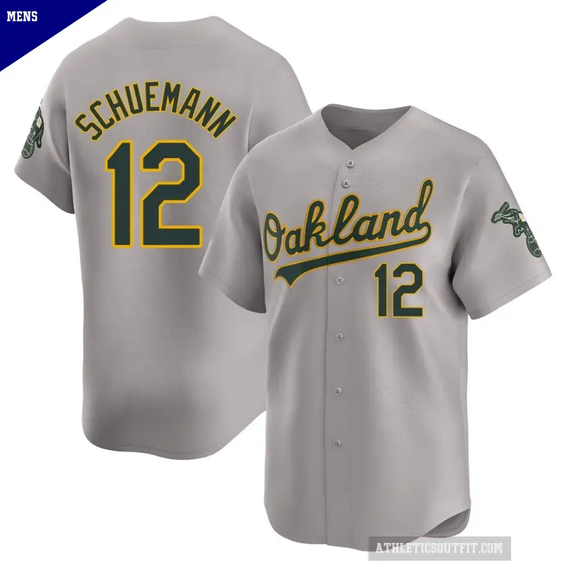 Men's No.12 Max Schuemann Oakland Athletics Gray Limited Away Jersey