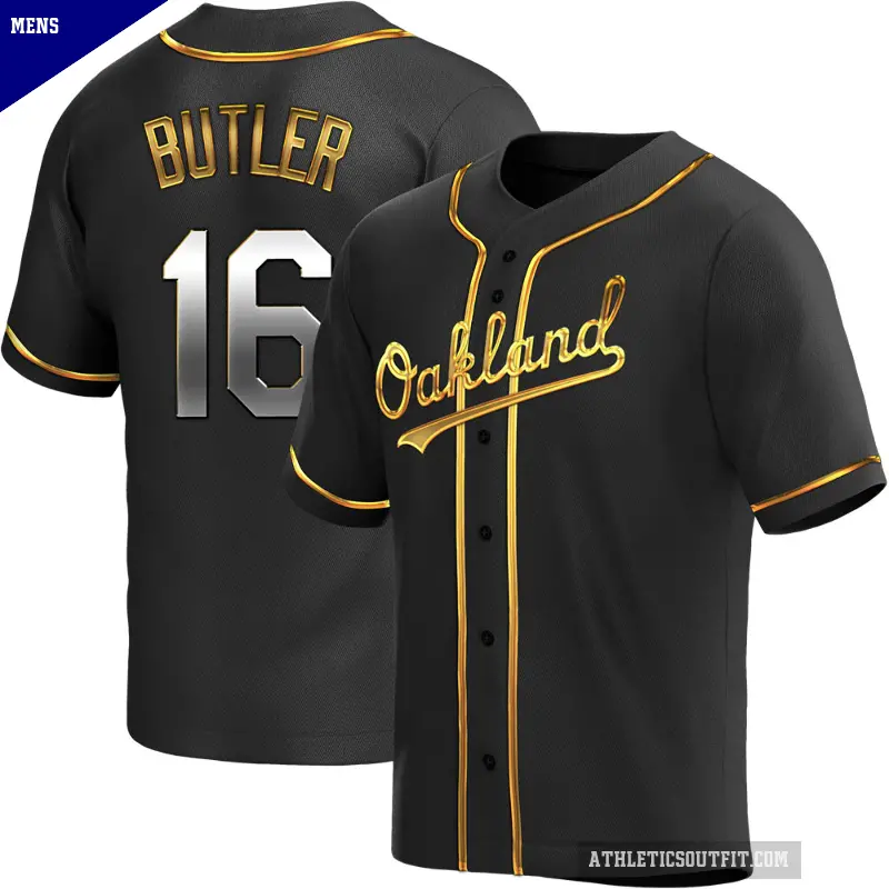 Men's No.16 Billy Butler Oakland Athletics Gold Replica Black en Alternate Jersey