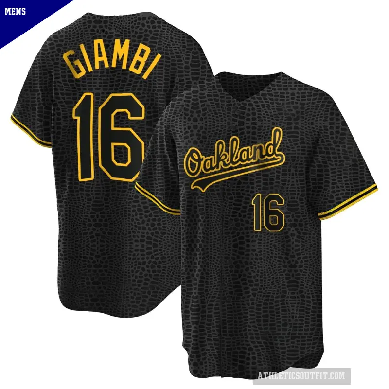 Men's No.16 Jason Giambi Oakland Athletics Black Replica Snake Skin City Jersey