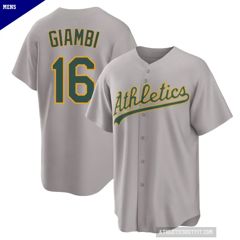 Men's No.16 Jason Giambi Oakland Athletics Gray Replica Away 2.0 Jersey