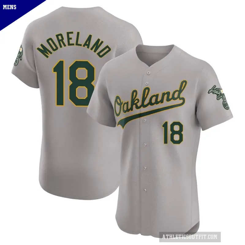 Men's No.18 Mitch Moreland Oakland Athletics Gray Elite Road Jersey