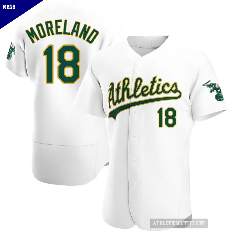 Men's No.18 Mitch Moreland Oakland Athletics White Authentic Home Jersey