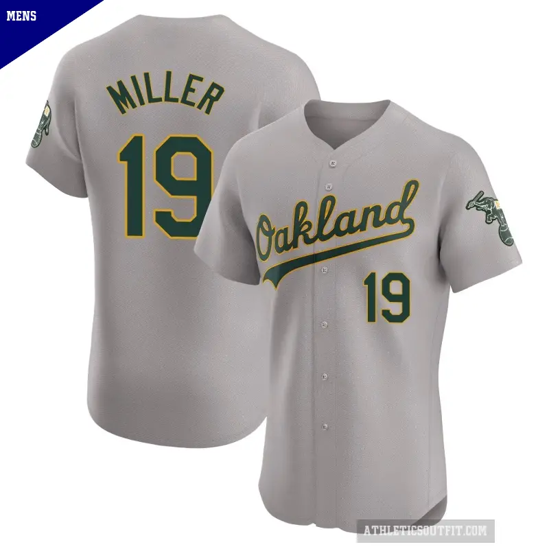 Men's No.19 Mason Miller Oakland Athletics Gray Elite Road Jersey