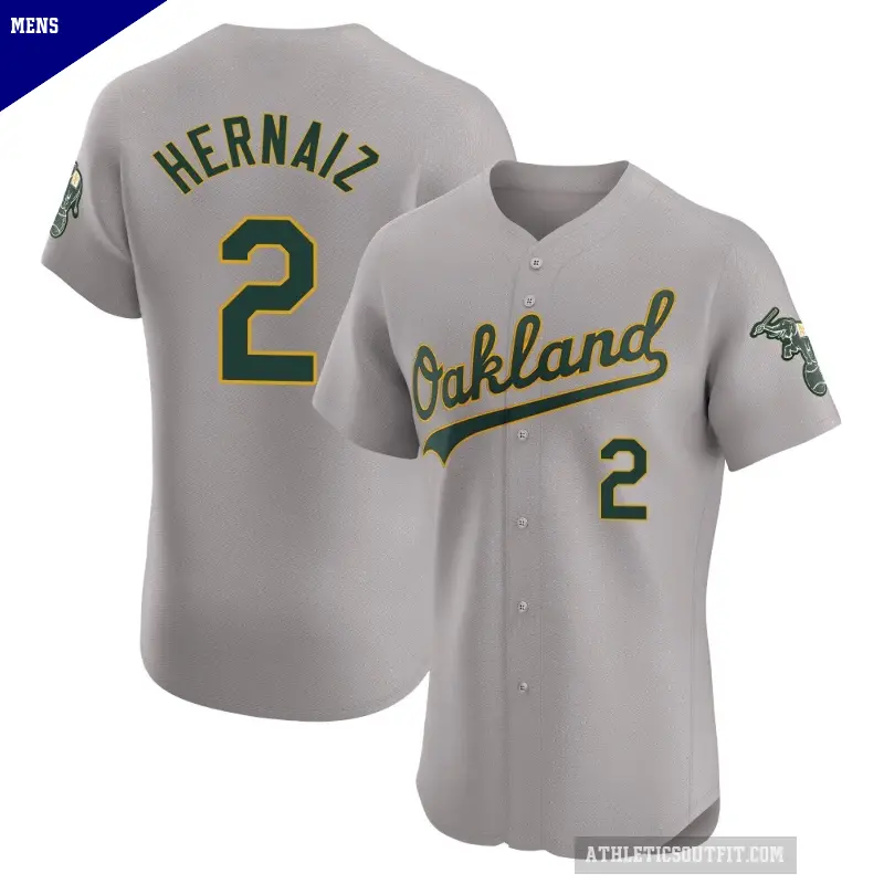 Men's No.2 Darell Hernaiz Oakland Athletics Gray Elite Road Jersey