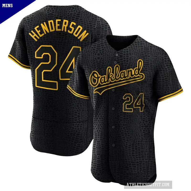 Men's No.24 Rickey Henderson Oakland Athletics Black Authentic Snake Skin City Jersey