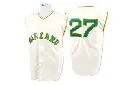 Men's No.27 Catfish Hunter Oakland Athletics Cream Authentic 1968 Throwback Jersey