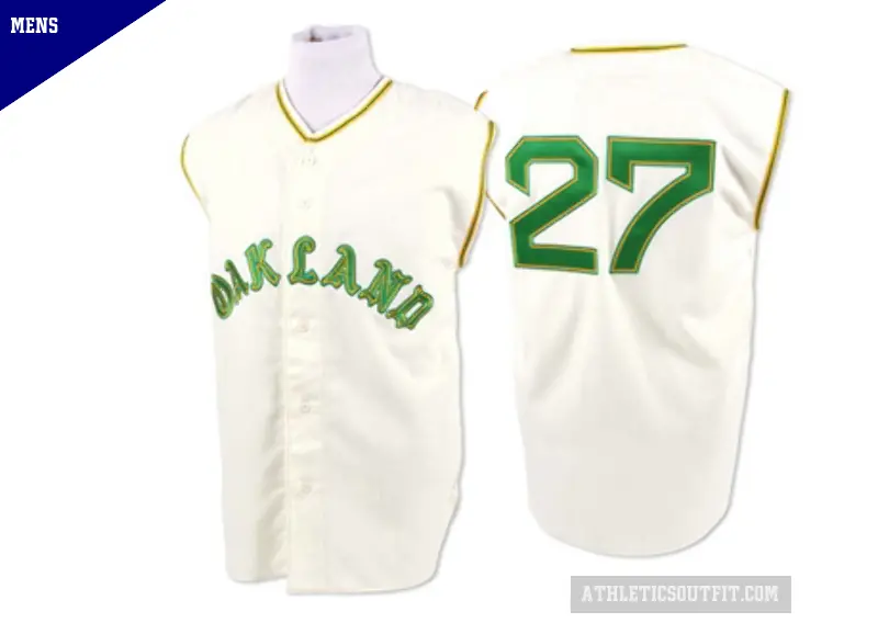 Men's No.27 Catfish Hunter Oakland Athletics Cream Authentic 1968 Throwback Jersey