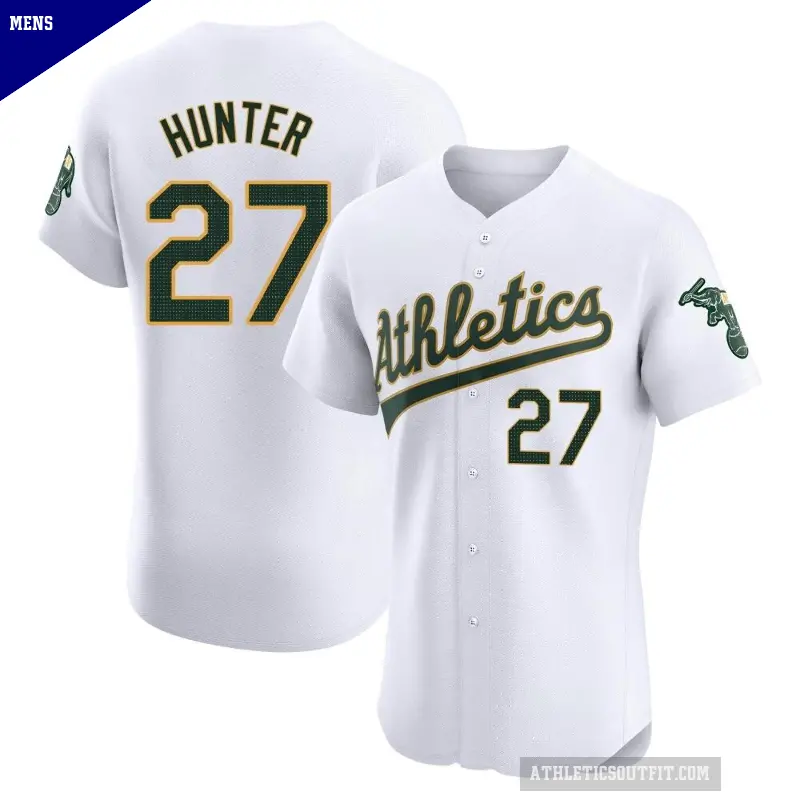 Men's No.27 Catfish Hunter Oakland Athletics White Elite Home Jersey