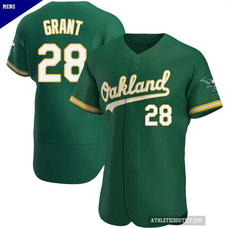 Men's No.28 Jim Mudcat Grant Oakland Athletics Green Authentic Kelly Alternate Jersey