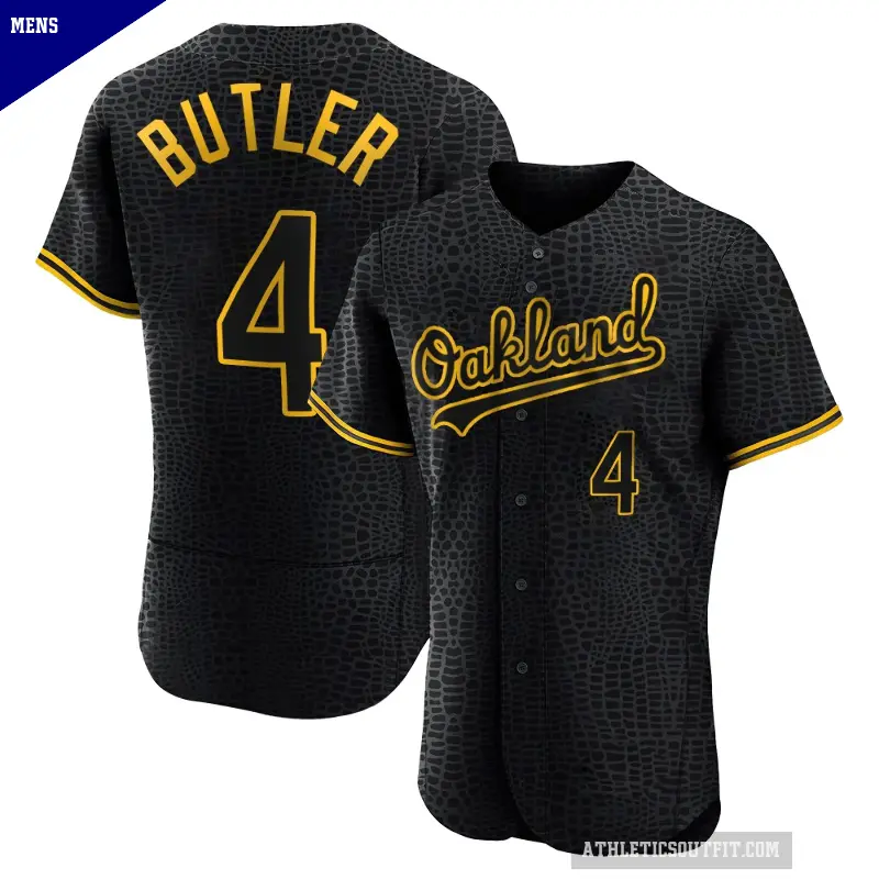 Men's No.4 Lawrence Butler Oakland Athletics Black Authentic Snake Skin City Jersey