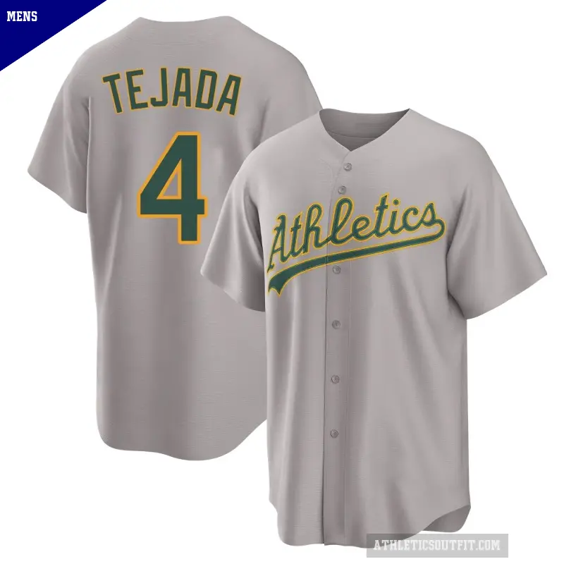 Men's No.4 Miguel Tejada Oakland Athletics Gray Replica Away 2.0 Jersey