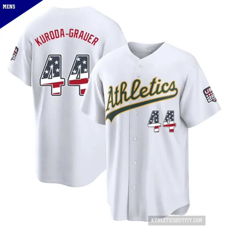 Men's No.44 Joshua Kuroda-Grauer Oakland Athletics White Limited USA 250 Fourth Of July Home Stadium Jersey