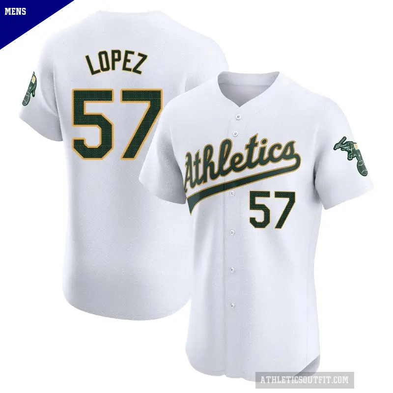 Men's No.57 Jacob Lopez Oakland Athletics White Elite Home Jersey