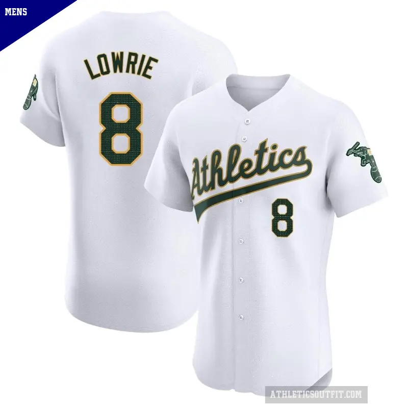 Men's No.8 Jed Lowrie Oakland Athletics White Elite Home Jersey