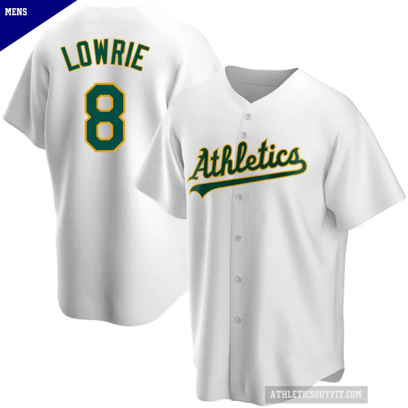 Men's No.8 Jed Lowrie Oakland Athletics White Replica Home Jersey