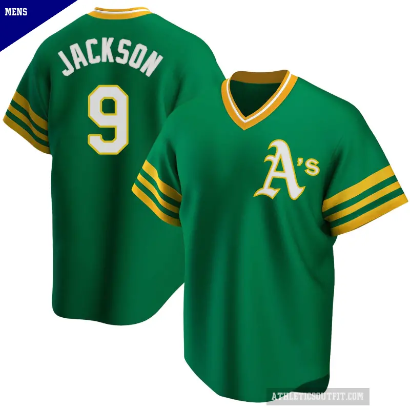 Men's No.9 Reggie Jackson Oakland Athletics Green Replica R Kelly Road Cooperstown Collection Jersey