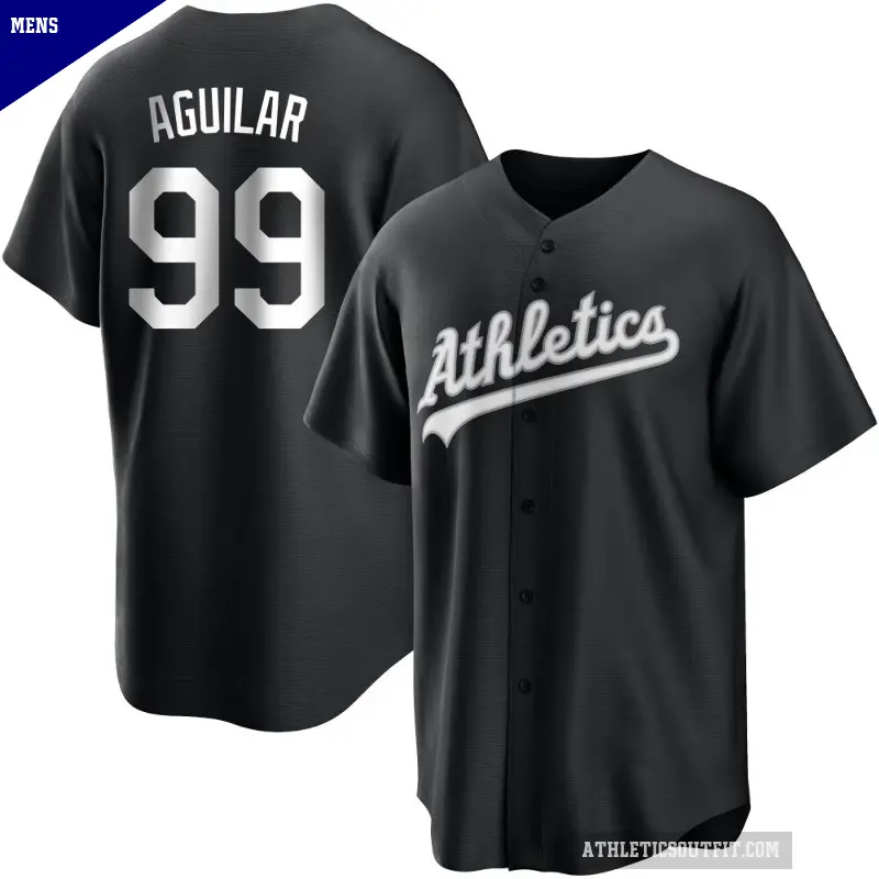 Men's No.99 Jesus Aguilar Oakland Athletics Black/White Replica Jersey
