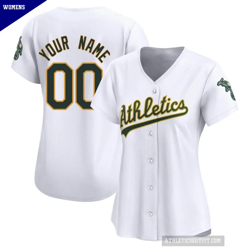 Women's No.00 Custom Oakland Athletics White Limited Home Jersey