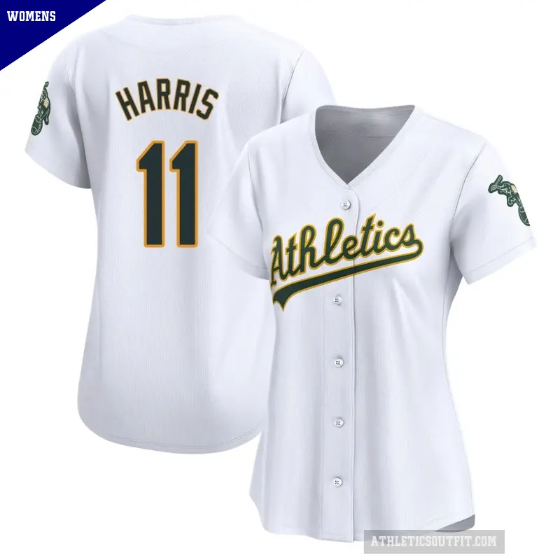 Women's No.11 Brett Harris Oakland Athletics White Limited Home Jersey