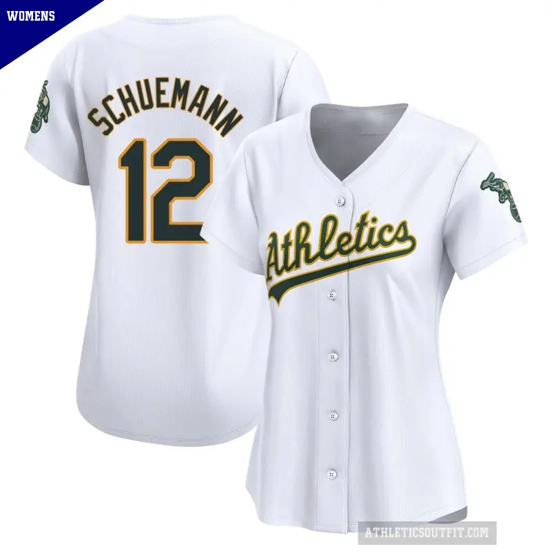 Women's No.12 Max Schuemann Oakland Athletics White Limited Home Jersey