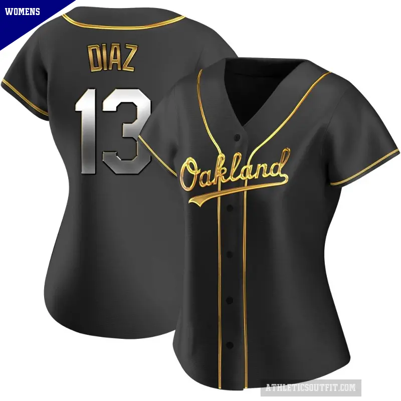 Women's No.13 Jordan Diaz Oakland Athletics Gold Replica Black en Alternate Jersey