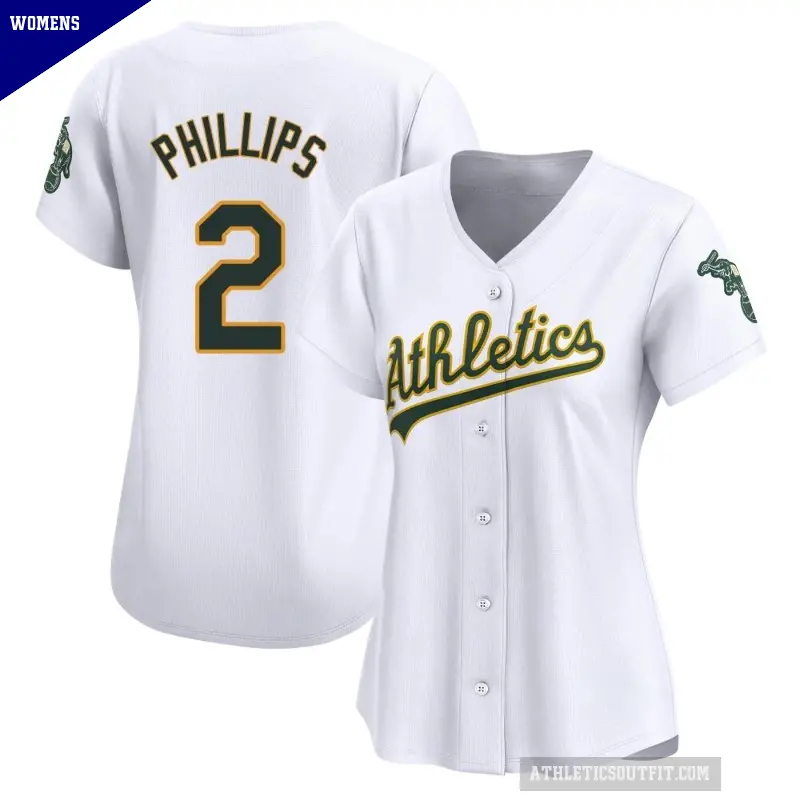 Women's No.2 Tony Phillips Oakland Athletics White Limited Home Jersey