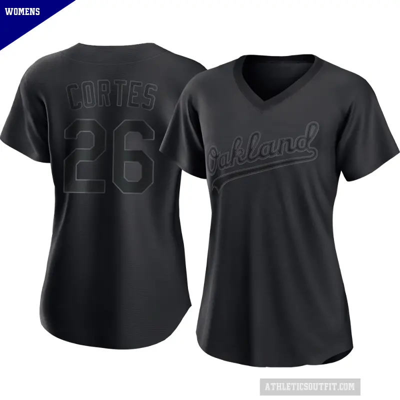 Women's No.26 Carlos Cortes Oakland Athletics Black Replica Pitch Fashion Jersey