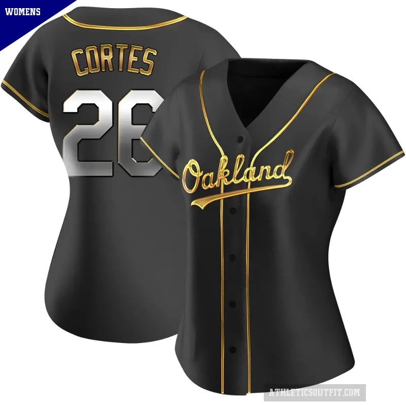 Women's No.26 Carlos Cortes Oakland Athletics Gold Replica Black en Alternate Jersey