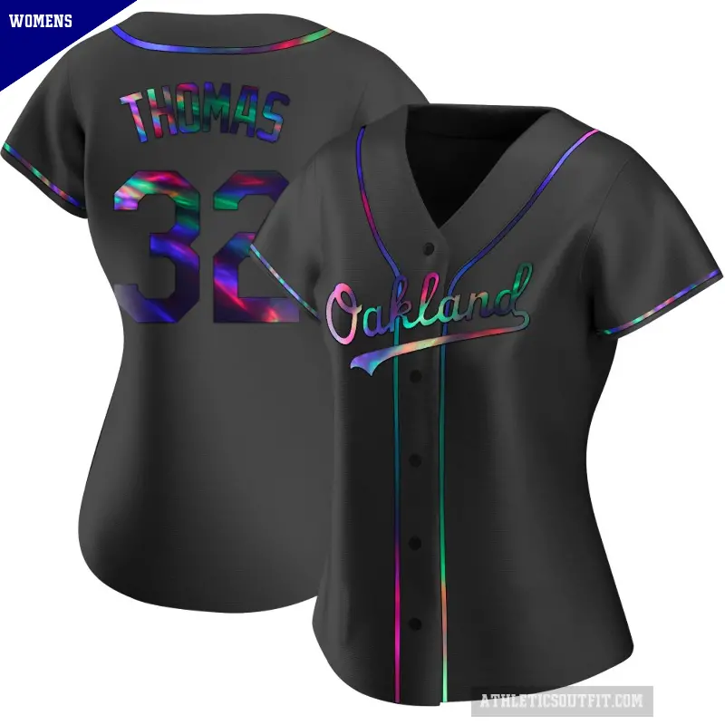 Women's No.32 Colby Thomas Oakland Athletics Black Replica Holographic Alternate Jersey