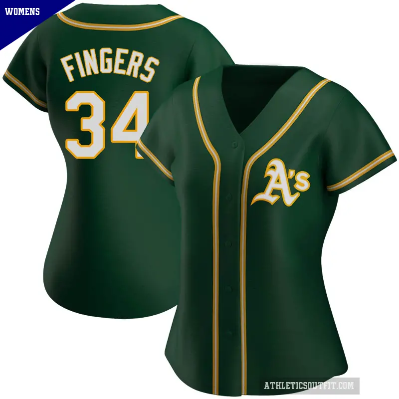 Women's No.34 Rollie Fingers Oakland Athletics Green Authentic Alternate Jersey