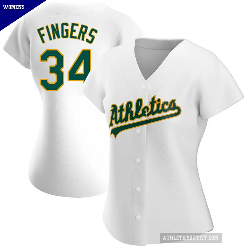 Women's No.34 Rollie Fingers Oakland Athletics White Replica Home Jersey