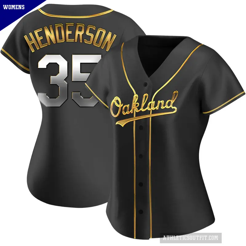 Women's No.35 Rickey Henderson Oakland Athletics Gold Replica Black en Alternate Jersey