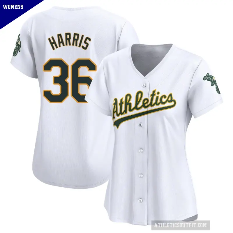 Women's No.36 Hogan Harris Oakland Athletics White Limited Home Jersey