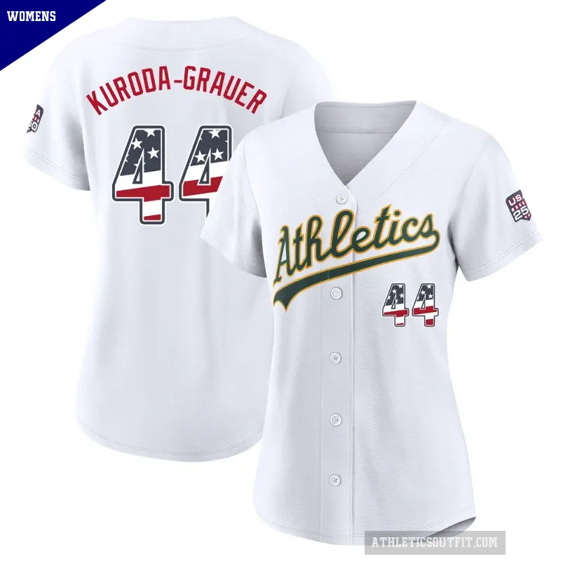 Women's No.44 Joshua Kuroda-Grauer Oakland Athletics White Limited USA 250 Fourth Of July Home Stadium Jersey