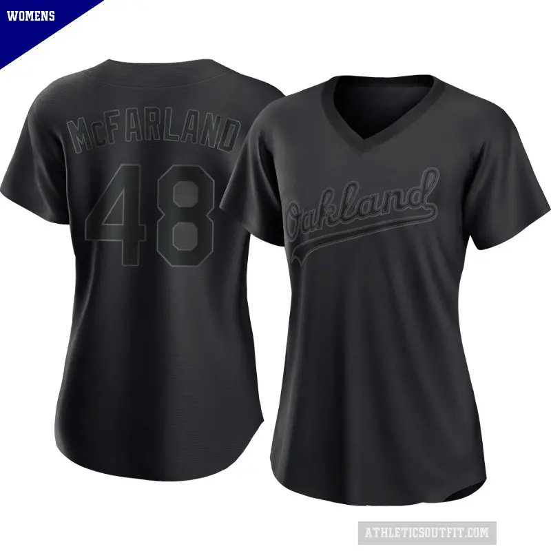 Women's No.48 T.J. McFarland Oakland Athletics Black Authentic Pitch Fashion Jersey