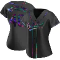 Women's No.48 T.J. McFarland Oakland Athletics Black Replica Holographic Alternate Jersey