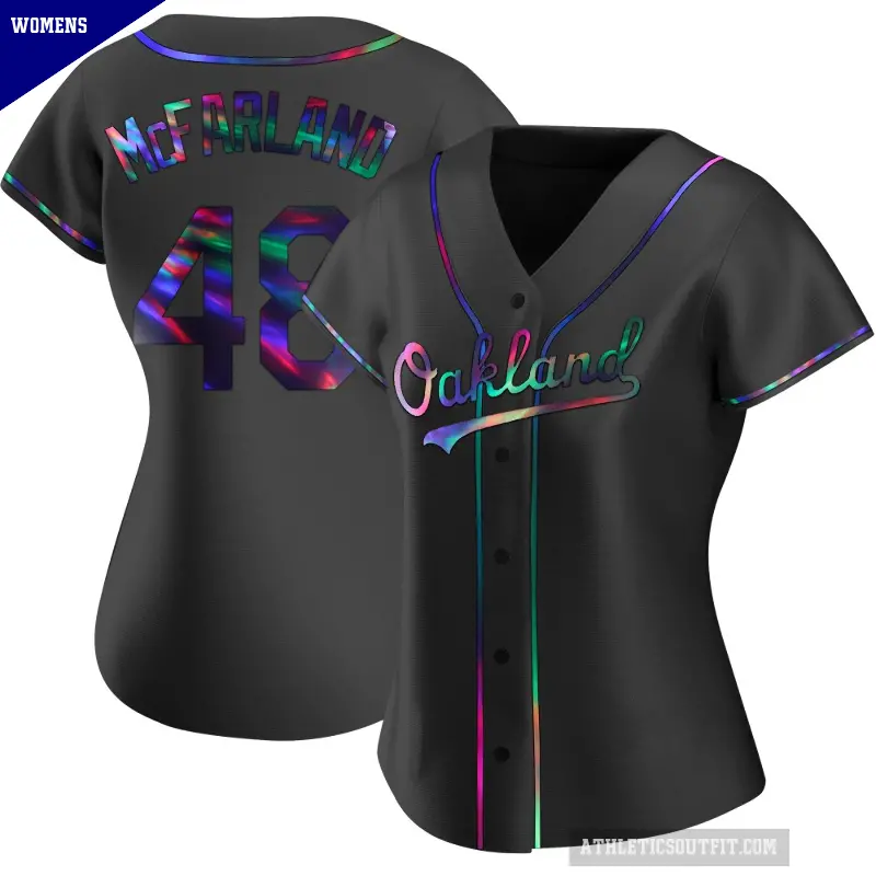 Women's No.48 T.J. McFarland Oakland Athletics Black Replica Holographic Alternate Jersey