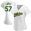 Women's No.57 Jacob Lopez Oakland Athletics White Replica Home Jersey