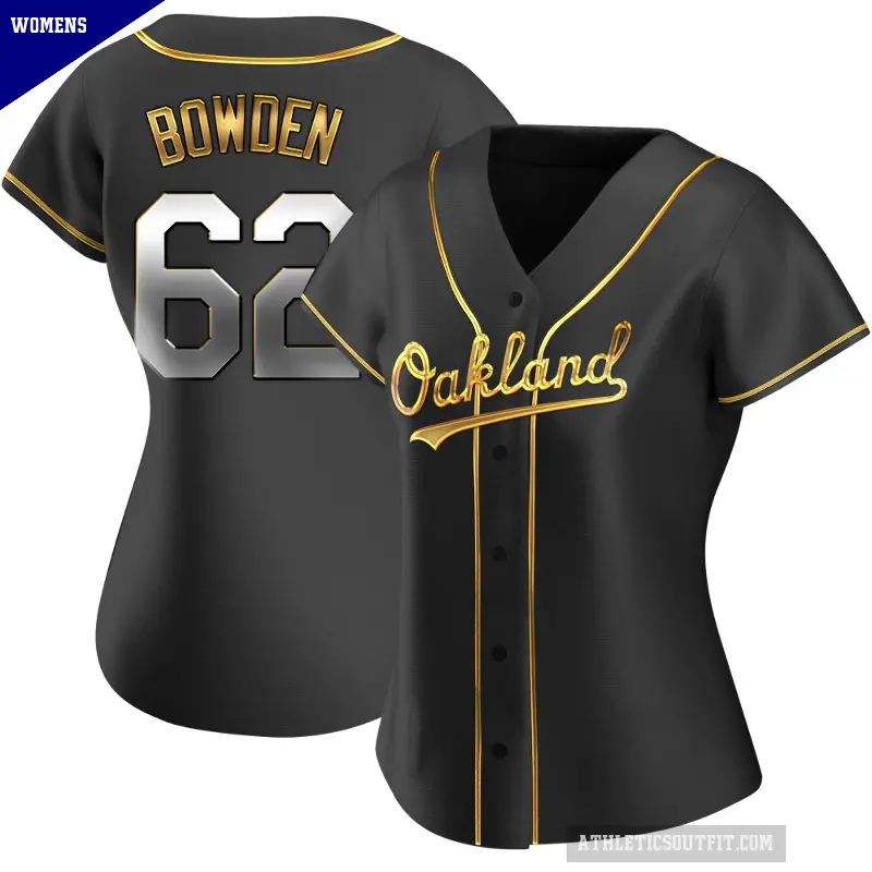 Women's No.62 Ben Bowden Oakland Athletics Gold Replica Black en Alternate Jersey