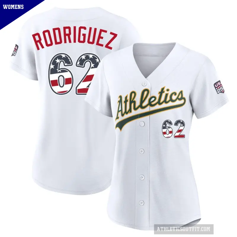 Women's No.62 Johnathan Rodriguez Oakland Athletics White Limited USA 250 Fourth Of July Home Stadium Jersey