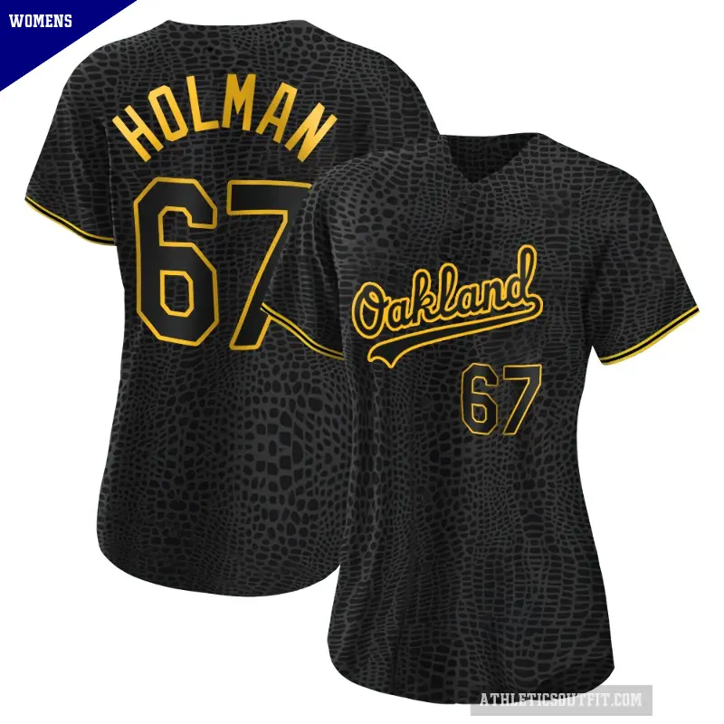 Women's No.67 Grant Holman Oakland Athletics Black Replica Snake Skin City Jersey