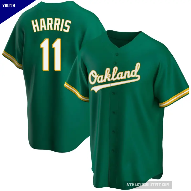 Youth No.11 Brett Harris Oakland Athletics Green Replica Kelly Alternate Jersey
