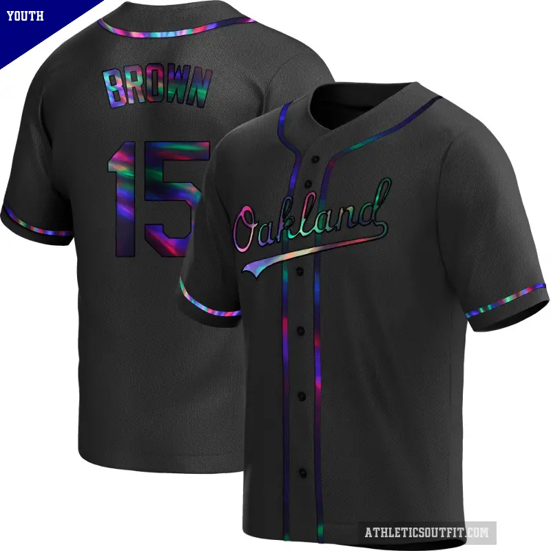 Youth No.15 Seth Brown Oakland Athletics Black Replica Holographic Alternate Jersey