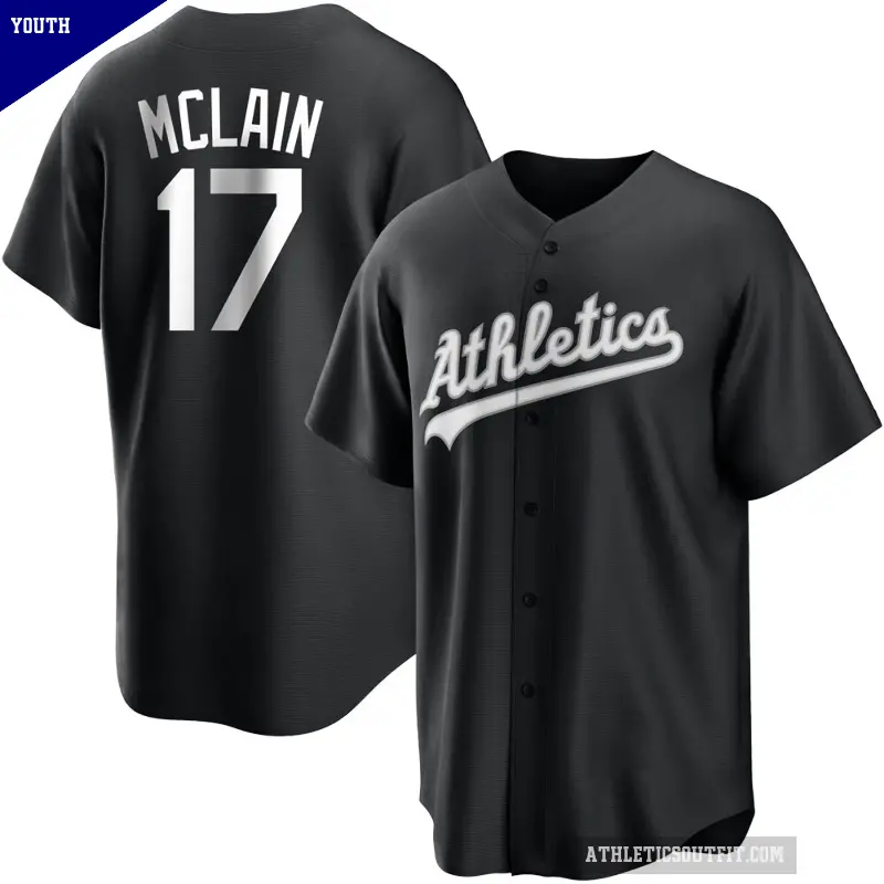 Youth No.17 Denny Mclain Oakland Athletics Black/White Replica Jersey