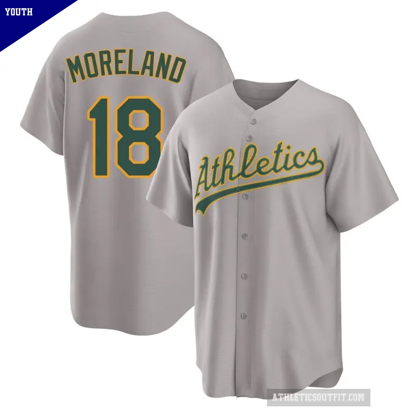 Youth No.18 Mitch Moreland Oakland Athletics Gray Replica Away 2.0 Jersey