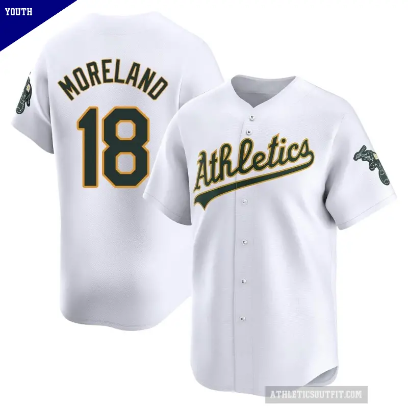 Youth No.18 Mitch Moreland Oakland Athletics White Limited Home Jersey