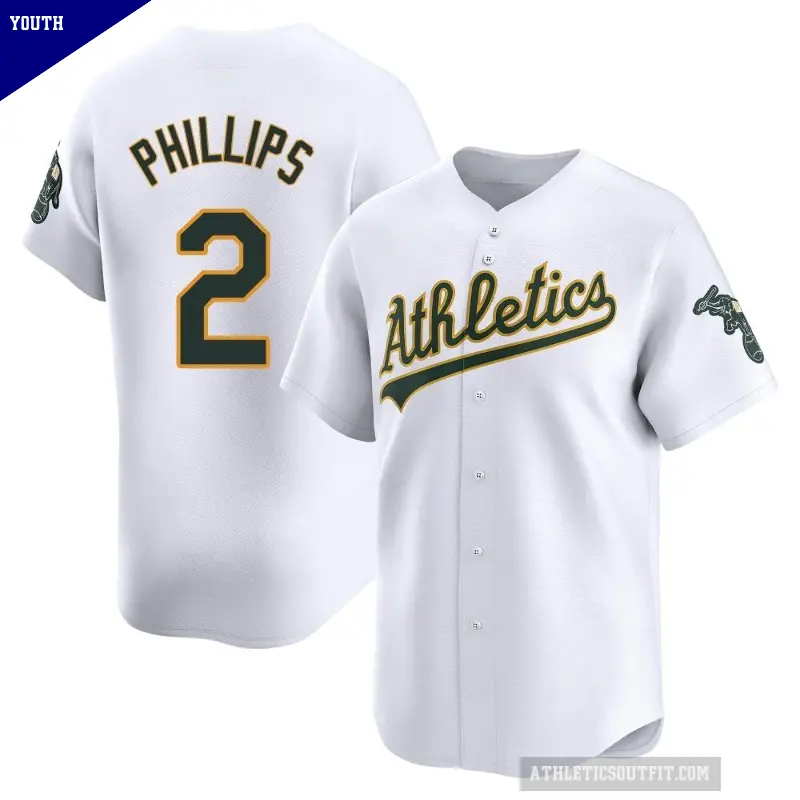 Youth No.2 Tony Phillips Oakland Athletics White Limited Home Jersey